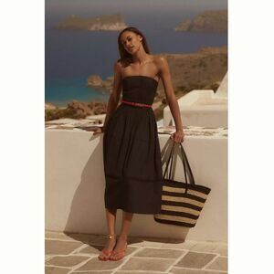 By Anthropologie Cotton Poplin Strapless Midi Dress